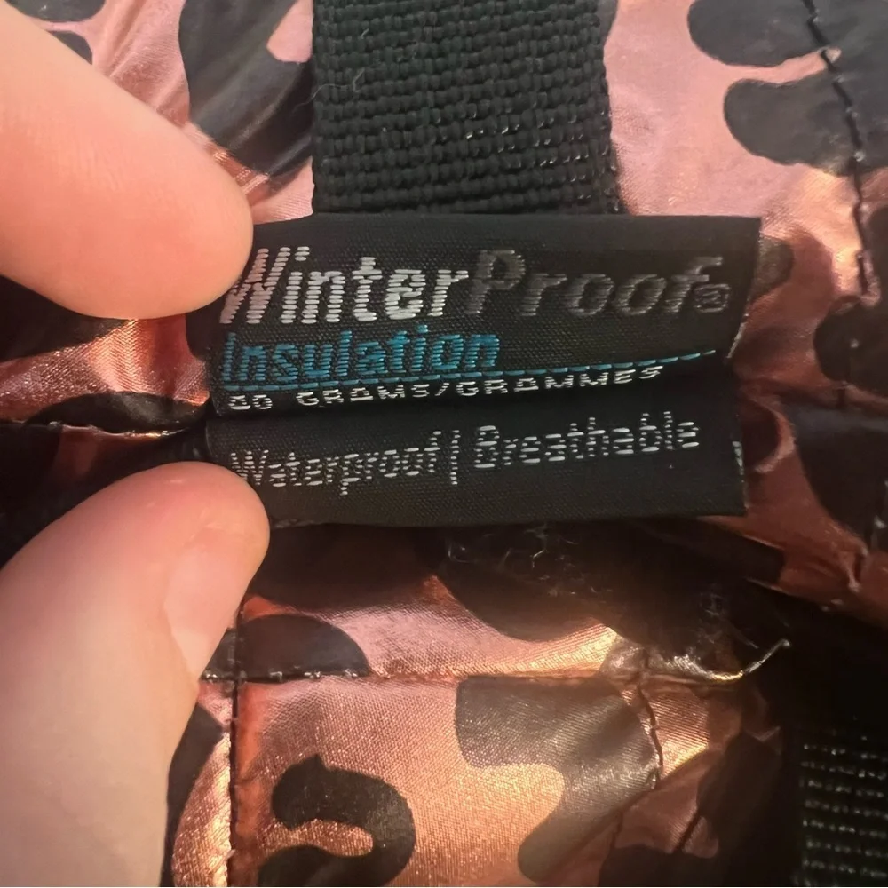 Girls Rose Gold Leopard Foil Gloves Weather Proof Insulation Touch S/M